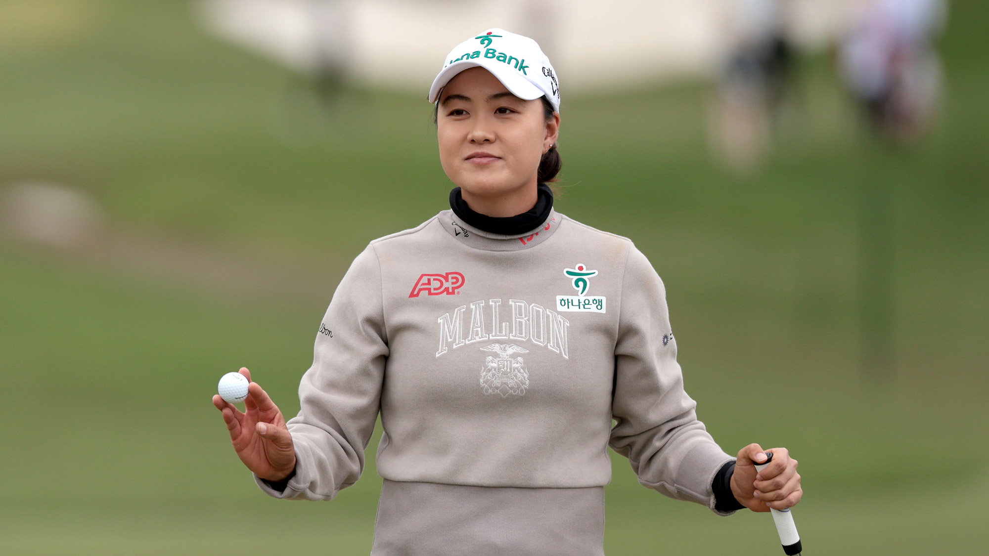Minjee Lee of Australia reacts after a putt on the sixth green during the second round of the JM Eagle LA Championship presented by Plastpro 2025 at El Caballero Country Club on April 18, 2025 in Tarzana, California.